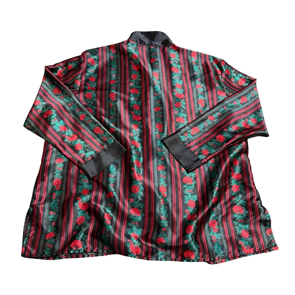 ✨🌹 Delicates Red & Green‎ Rose Stripe Silky Lounge Top XL 🌹✨